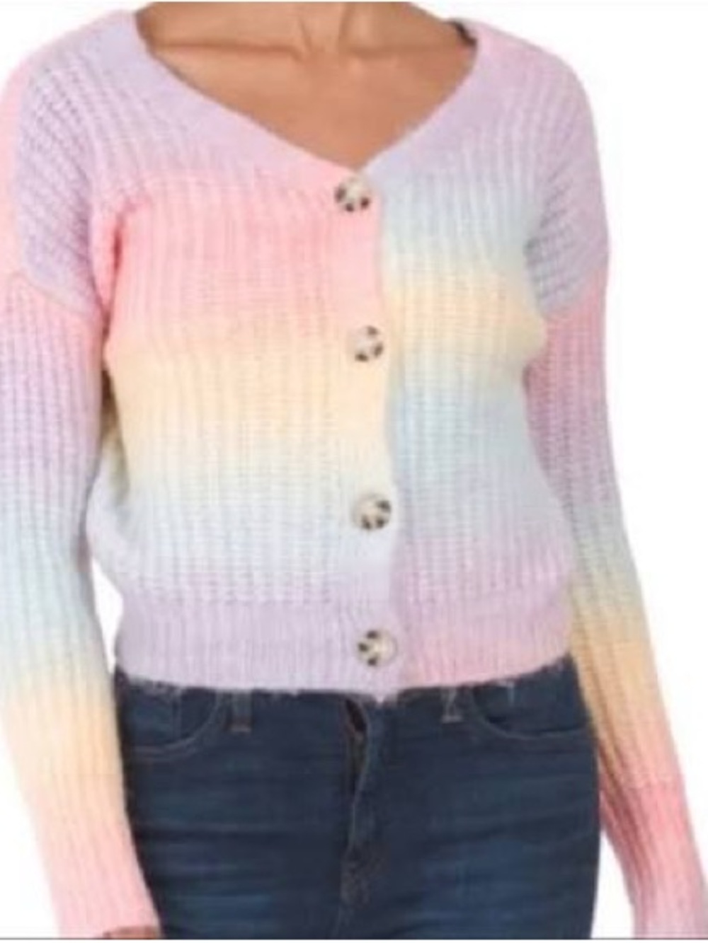 Jessica Simpson Pastel Rainbow Knit Button-Front Cardigan Sweater